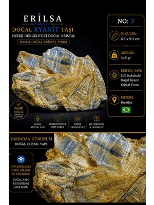 Erilsa Sertifikalı Doğal Kyanit Taşı Kütle – Ham Lifli Kristal Yapılı Koleksiyonluk Mineral Taşı No3