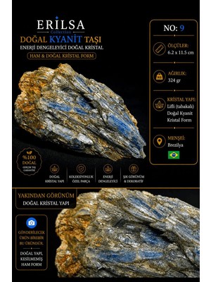 Erilsa Sertifikalı Doğal Kyanit Taşı Kütle – Ham Lifli Kristal Yapılı Koleksiyonluk Dekor Taşı No9