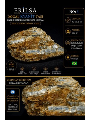 Erilsa Sertifikalı Doğal Kyanit Taşı Kütle – Ham Kristal Yapılı Koleksiyonluk Mineral Dekor Taşı No5