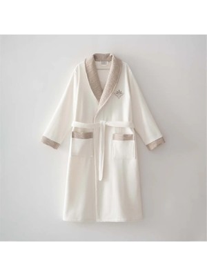 Ecocotton Mihra Erkek Bornoz %100 Organik Pamuk Nakışlı Krem