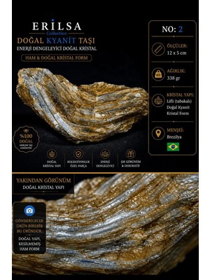 Erilsa Sertifikalı Doğal Kyanit Taşı Kütle – Ham Kristal Mineral Koleksiyonluk Dekor Taşı No2