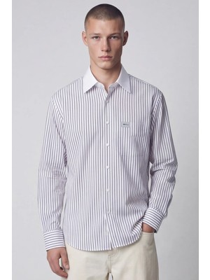 Giotelli Erkek Mix Geniş Kesim Oversize Fit Pamuklu Dokuma Çizgili Apoletli Yaka Gömlek