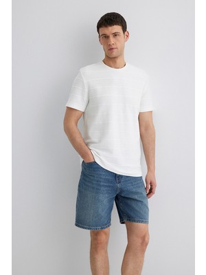 Mavi Erkek Çizgi Detaylı T-Shirt M0611409-70057 Kırık Beyaz