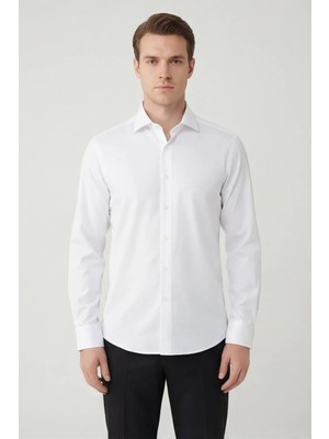 Giotelli Erkek Beyaz Dar Kesim Slim Fit Dokuma Klasik Yaka Gömlek