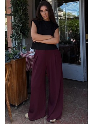 Madmext Bordo Rahat Kesim Pileli Pantolon MG2709