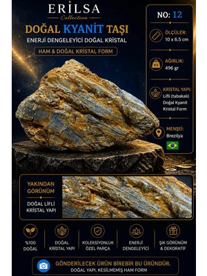 Erilsa Sertifikalı Premium Doğal Kyanit Taşı Kütle – Ham Kristal Koleksiyonluk Dekor Mineral NO12