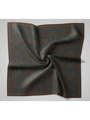 Silk Home Viskon Karışımlı Velora Eşarp Koyu Vizon-Petrol Mavisi Desenli Ince Dokulu Dökümlü 90X90