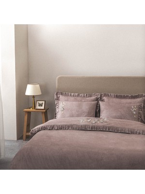Ecocotton Zaira Çift Kişilik Nevresim Takımı %100 Organik Pamuk Saten El Nakışlı Pudra 200X220 cm
