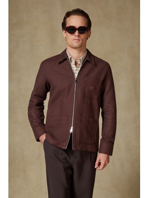 Abbate Monza Flanel Pamuklu Overshirt Fit Kahverengi Klasik Yaka Erkek Düz Gömlek Ceket