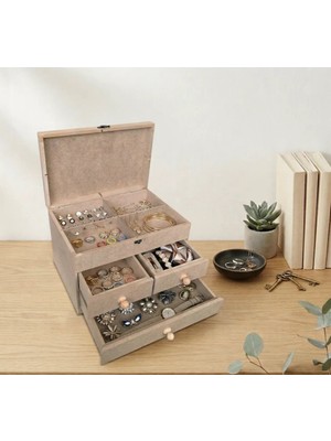 Ahşap Boyanabilir- Ham Mdf- 3 Çekmeceli-4bölmeli Dekoratif Organizer Kutu