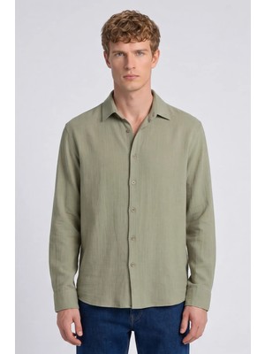 Sabri Özel Erkek Mint Normal Kesim Regular Fit %100 Pamuk Klasik Yaka Muslin Gömlek