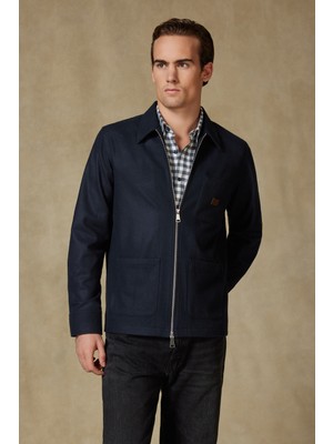 Abbate Monza Dokuma Yünlü Overshirt Fit Lacivert Klasik Yaka Erkek Düz Gömlek Ceket