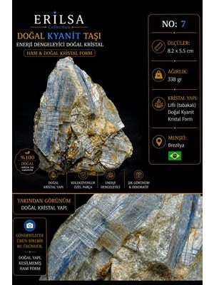 Erilsa Sertifikalı Doğal Kyanit Taşı Kütle – Ham Mavi Kristal Koleksiyonluk Mineral Taşı No7