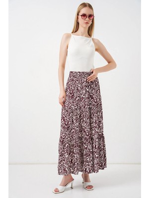Hiccup Kadınlar Bdart Relaxed Fit Desenli Maxi Etek Bordo Kırmızı