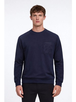 Giotelli Erkek Lacivert Normal Kesim Regular Fit %100 Pamuk Örme Bisiklet Yaka Sweatshirt