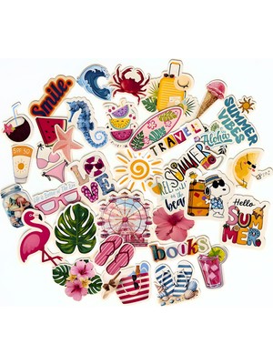 TT sticker Yaz -Tatil Temalı Sticker Set Bullet Journal Ajanda Valiz Laptop Tablet Telefon Etiket Çıkartma