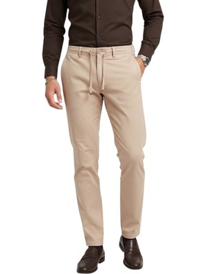Deepsea Erkek Camel Esnek Kumaş Slim Fit Beli Lastikli Günlük Spor Pantolon 2601070