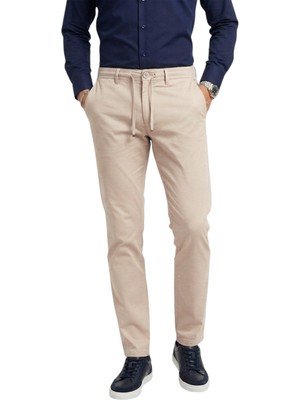 Deepsea Erkek Bej Esnek Kumaş Slim Fit Beli Lastikli Günlük Spor Pantolon 2601070