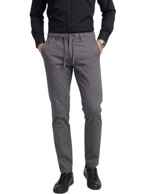 Deepsea Erkek Antrasit Esnek Kumaş Slim Fit Beli Lastikli Günlük Spor Pantolon 2601070