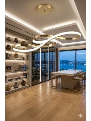 Lzy Avize Store Sonsuzluk Serisi Sanatsal Kıvrımlı Eskitme LED Sarkıt Avize - 3 Renk Işıklı Modern Salon Aydınlatma