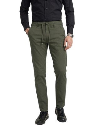 Deepsea Erkek Haki Esnek Kumaş Slim Fit Beli Lastikli Günlük Spor Pantolon 2601070