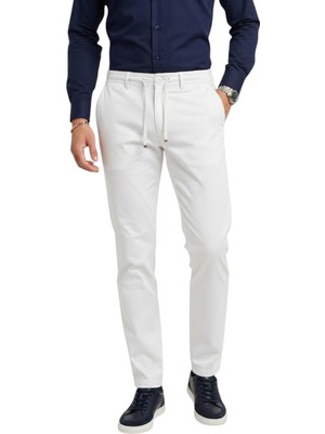 Deepsea Erkek Beyaz Esnek Kumaş Slim Fit Beli Lastikli Günlük Spor Pantolon 2601070