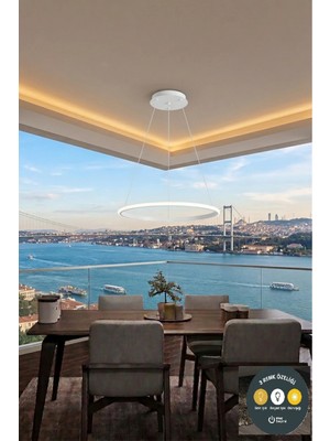 Lzy Avize Store Tekli Halka Beyaz LED Sarkıt Avize 3 Renkli Modern Salon & Antre Aydınlatma