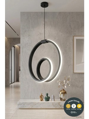 Lzy Avize Store Orjin Siyah Modern Çember LED Sarkıt Avize 3 Renkli Şık Antre & Hol Aydınlatma