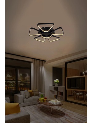 Lzy Avize Store 3 Renkli Modern 6 Kollu Plafonyer LED Tavan Avizesi – Yıldız Formlu Siyah Geometrik Salon Aydınlatma