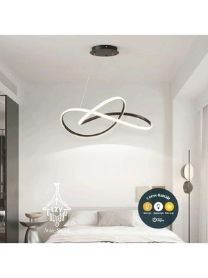 Lzy Avize Store Modern Siyah Kıvrımlı (Twisted) Sarkıt LED Avize - Kumandalı & 3 Renk Işık (46CM)