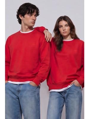 Sabri Özel Unisex Kırmızı Normal Kesim Regular Fit %100 Pamuk Bisiklet Yaka Sweatshirt