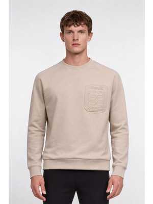 Giotelli Erkek Ekru Normal Kesim Regular Fit %100 Pamuk Örme Bisiklet Yaka Sweatshirt