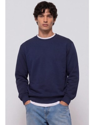 Sabri Özel Unisex Lacivert Normal Kesim Regular Fit %100 Pamuk Bisiklet Yaka Sweatshirt