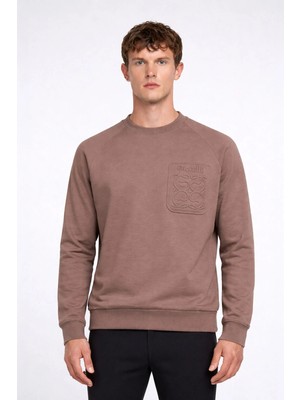 Giotelli Erkek Kahve Normal Kesim Regular Fit %100 Pamuk Örme Bisiklet Yaka Sweatshirt