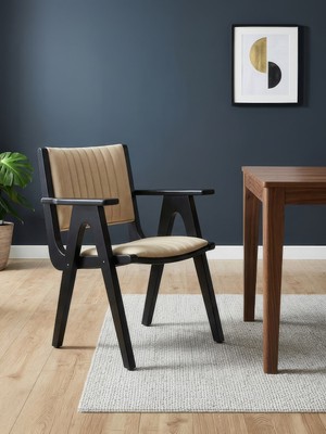 Gazzini Furniture Hugo Kapitone Döşemeli Kolçaklı Ahşap Sandalye