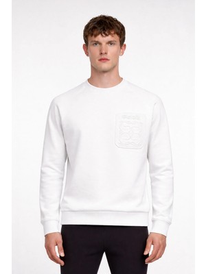 Giotelli Erkek Beyaz Normal Kesim Regular Fit %100 Pamuk Örme Bisiklet Yaka Sweatshirt