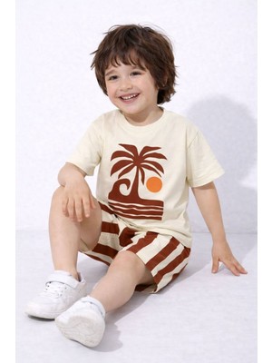 Miniko Kids Erkek Çocuk Palmiye Desenli Pamuk Şortlu Takım