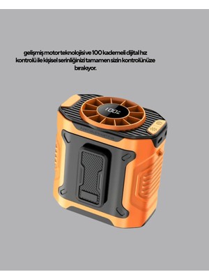 Turbo Mini Taşınabilir Fan – 100 Kademeli Dijital Hız Kontrolü ve Type-C Şarj