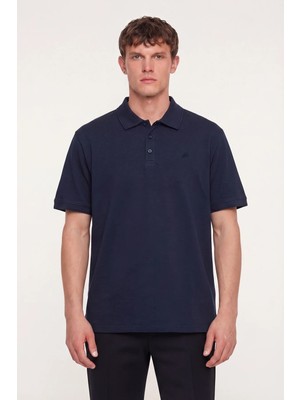 Sabri Özel Lacivert Pamuklu Pike Basic Regular Fit Polo Yaka T-Shirt