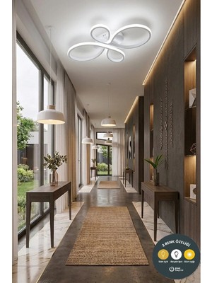 Lzy Avize Store Liya Tasarım Beyaz LED Plafonyer Avize - 3 Renk Işıklı Ayarlanabilir Modern Aydınlatma