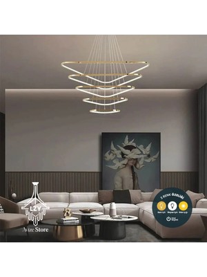 Lzy Avize Store Lüks Gold Üçgen Sarkıt LED Avize - Kumandalı & Dim Edilebilir (120CM)