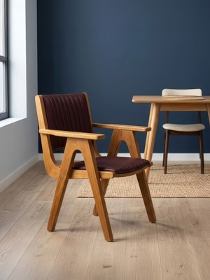 Gazzini Furniture Hugo Kapitone Döşemeli Kolçaklı Ahşap Sandalye