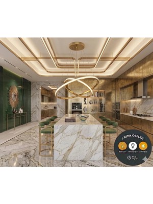 Lzy Avize Store Luxury Eskitme 2'li Iç Içe Geçmeli Halka LED Sarkıt Avize - 3 Renk Işıklı Modern Salon Mutfak Avizesi