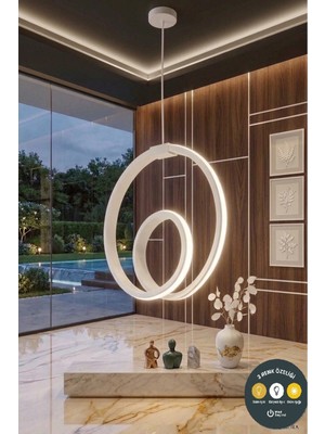 Lzy Avize Store Orjin Beyaz Modern Çember LED Sarkıt Avize 3 Renkli Şık Antre & Hol Aydınlatma