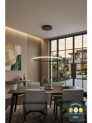 Lzy Avize Store Tekli Halka Siyah LED Sarkıt Avize 3 Renkli Modern Salon & Antre Aydınlatma