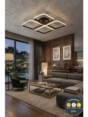 Lzy Avize Store March Dekoratif Siyah Plafonyer LED Avize-4'lü Geometrik Kare 3 Renk Yanma Özellikli