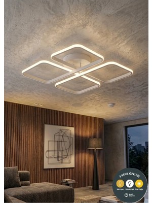 Lzy Avize Store March Dekoratif Beyaz Plafonyer LED Avize-4'lü Geometrik Kare 3 Renk Yanma Özellikli