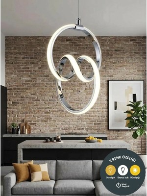 Lzy Avize Store 3 Renkli Signature Krom Sarkıt Avize Modern Salon, Mutfak, Çocuk Odası ve Antre Aydınlatma