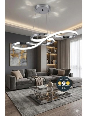 Lzy Avize Store Sonsuzluk Serisi Sanatsal Kıvrımlı Krom LED Sarkıt Avize - 3 Renk Işıklı Modern Salon Aydınlatma