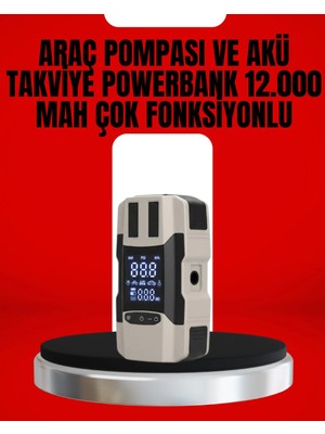 Dijital Ekranlı Araç Pompası Akü Takviye Powerbank 12.000 Mah